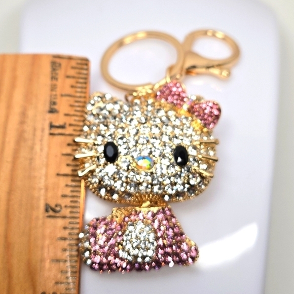 Hello Kitty Rhinestone Keychain Pink and Gold Tone - Picture 3 of 6